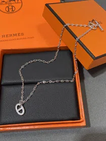 Hermes pig nose full diamond necklace-3613  
